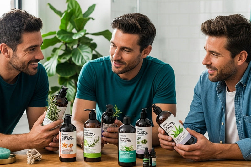 shampooings naturels homme, salle de bain moderne, routine capillaire