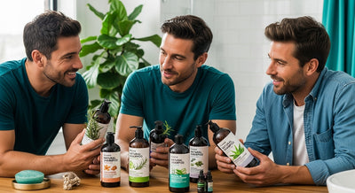 shampooings naturels homme, salle de bain moderne, routine capillaire